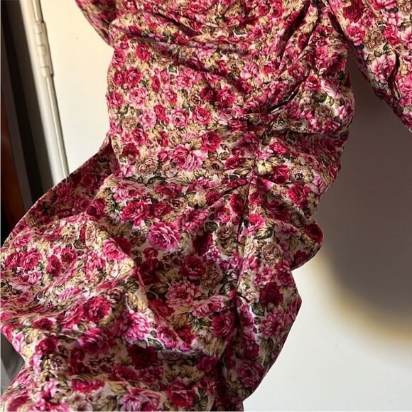 Nasty Gal Floral Print Balloon Sleevee Ruched Mini Dress. Size 6. - Picture 8 of 11